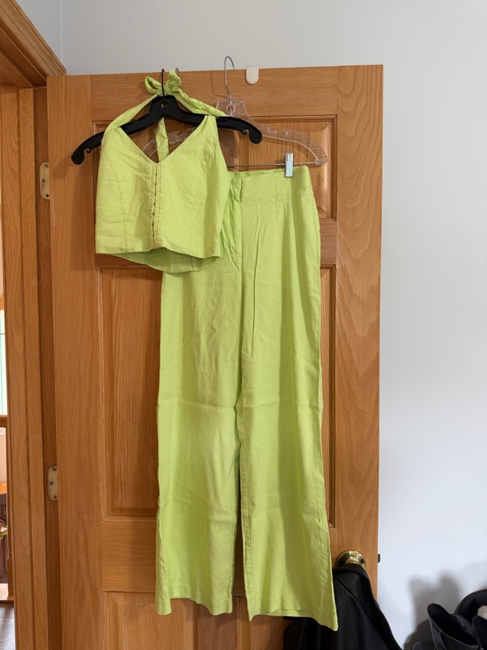 Lime Green Halter Crop Top & Wide-Leg Pants Set - House of Harlow 1960 Sz 0